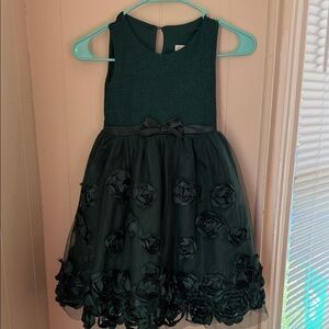 Girls Sleeveless Floral Tulle Party Dress - Dark Green